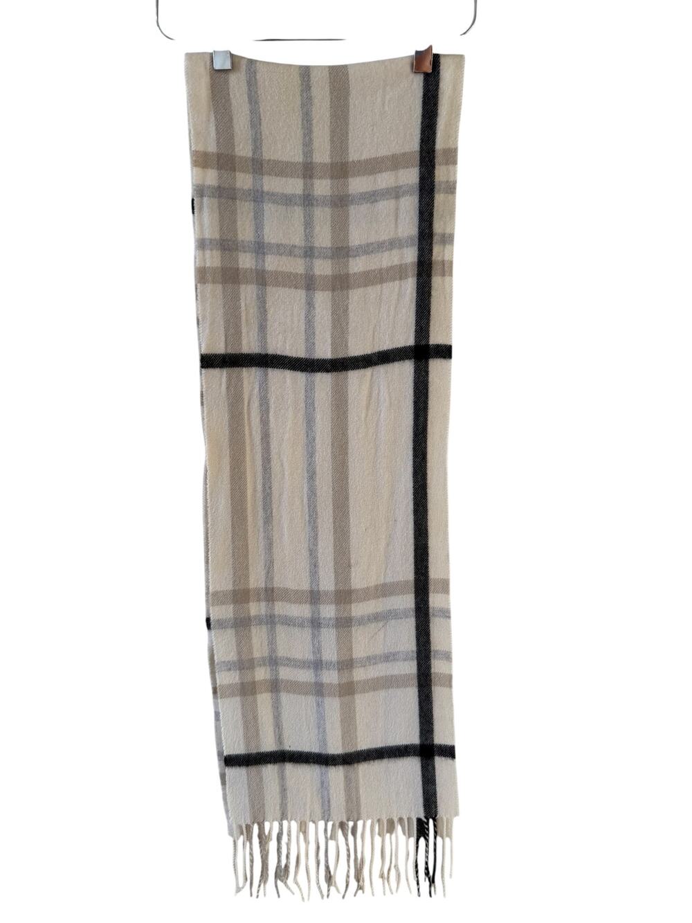 Charter Club Off White Plaid Fringed Cashmere Scarf